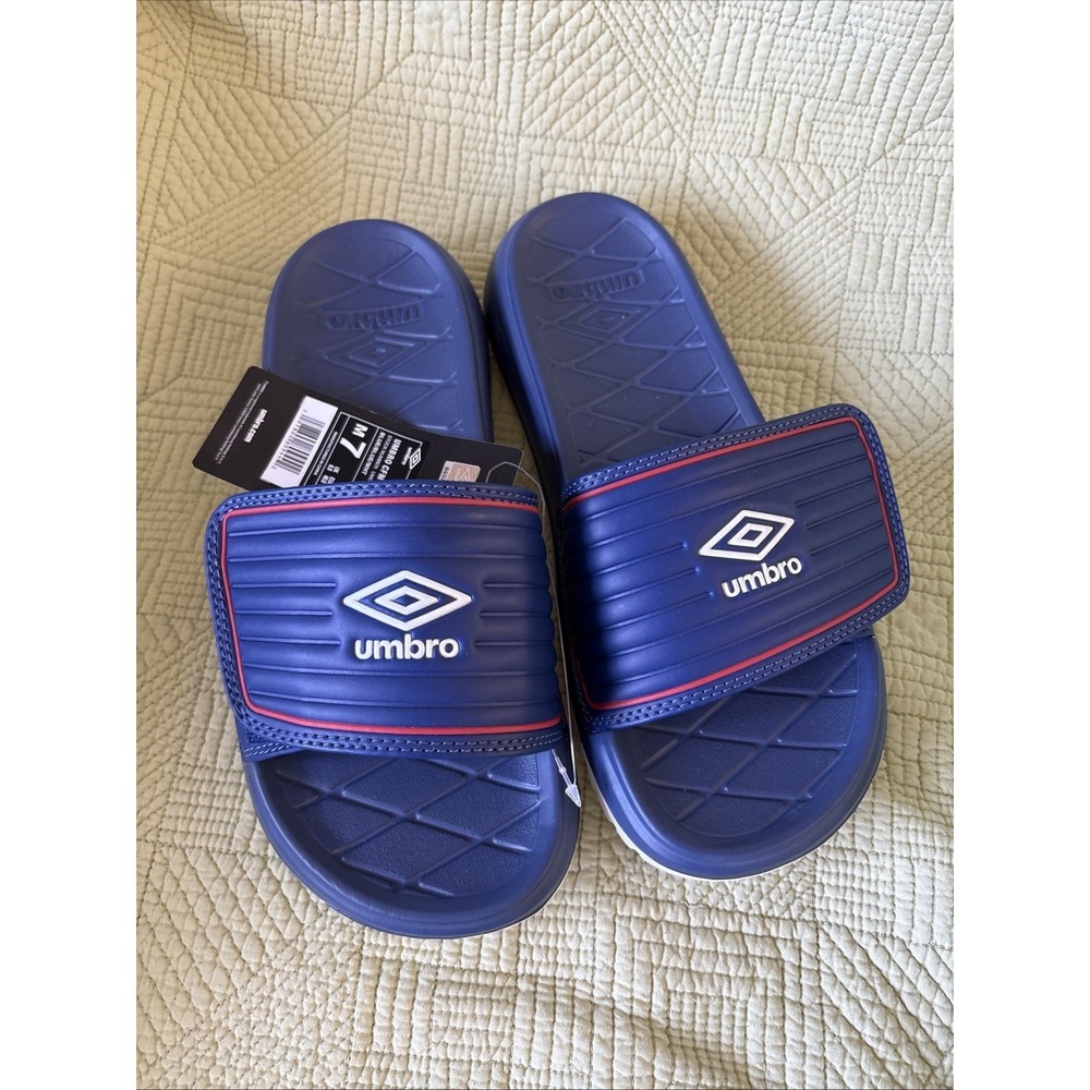 Umbro Rubber Foam Slides Mens 7 Blue/red Piping SUPER COMFORTABLE!